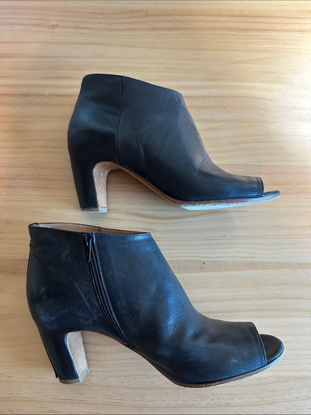 Maison Martin Margiela Black Leather Peep-Toe Ankle Booties